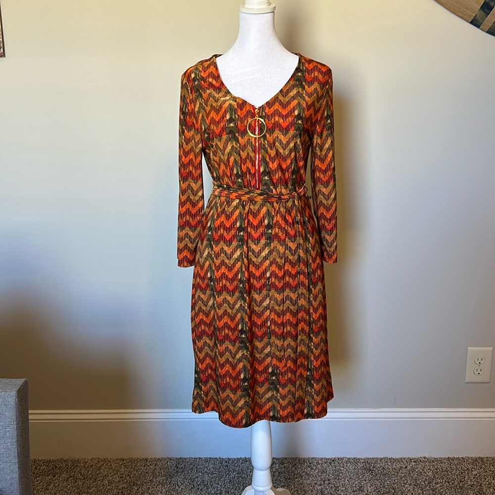 Fall colored dress with belt size small.